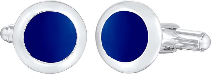 Kuzzoi Bouton de manchette Basic Rond Classique Géo Émail Bleu 925 Argent (Argent sterling 925, Émail, Pas de pierre précieuse)