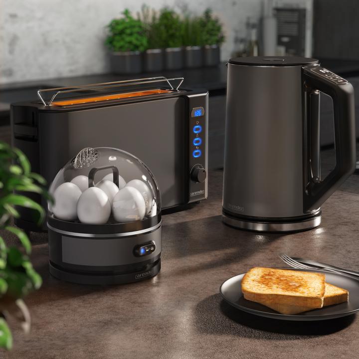 Produktbild Arendo Frühstücks Set, Wasserkocher 1,5l Temperaturwahl, 2-Scheiben Toaster & Eierkocher für 7 Eier, Grau