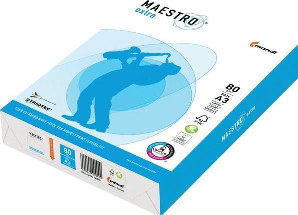 Produktbild Igepa Kopierpapier Maestro Extra DIN A3, 80g/qm, weiss, Weissegrad 170 CIE, Packung à 500 Blatt (80 g/m²)