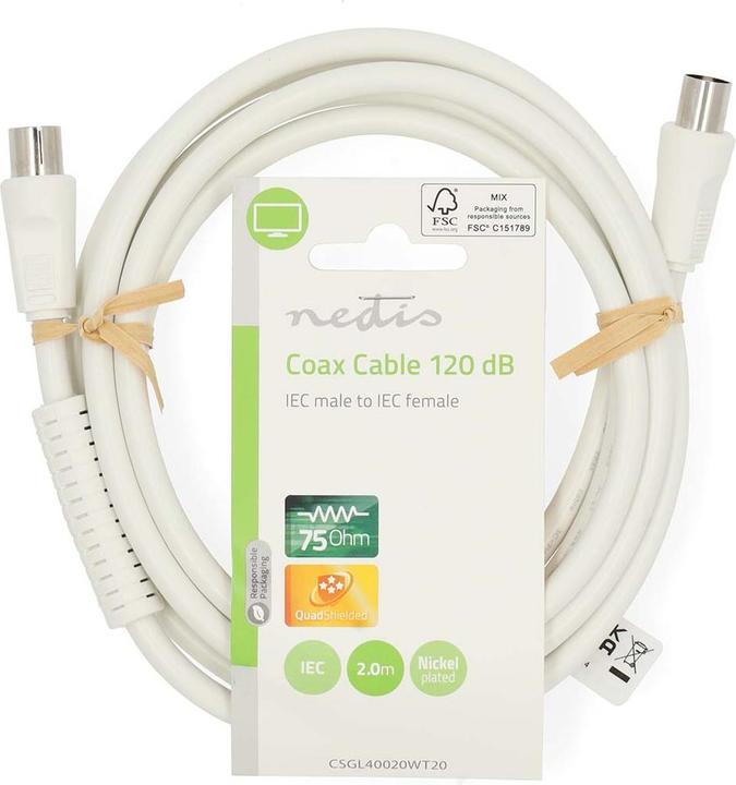 Produktbild Nedis Koaxial Kabel | IEC (Coax) Stecker | IEC (Coax) Buchse | Vernickelt | 120 dB | 75 Ohm | 4-fach (120 dB, Antennenkabel)