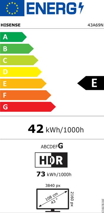 Energie-Label Hisense TV 43A69N Smart TV 43 Zoll Led (43", LED, 4K)