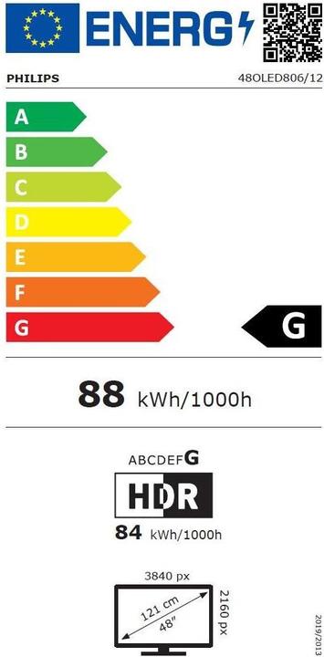 Energy Label Philips 48OLED806 Ambilight (48", OLED806, OLED, 4K, 2021)