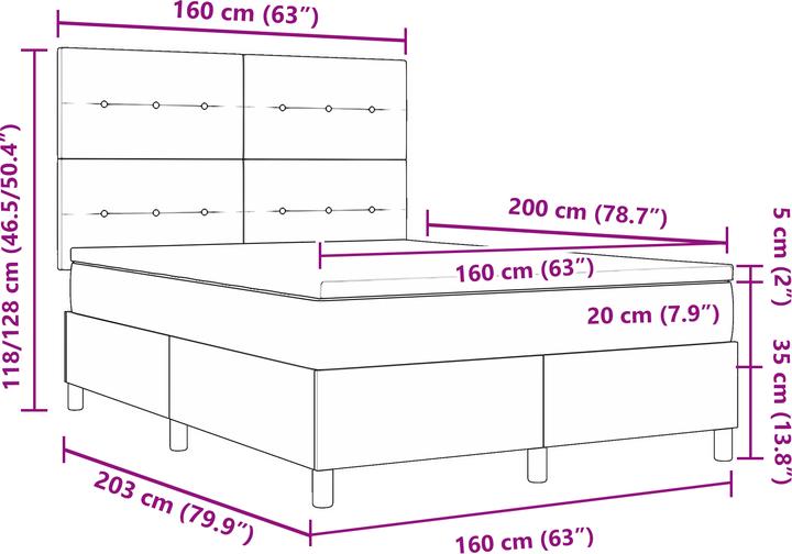 Produktbild VidaXL Boxspringbett mit Matratze Dunkelblau 160x200 cm Velours (160 x 200 cm, Federkern)
