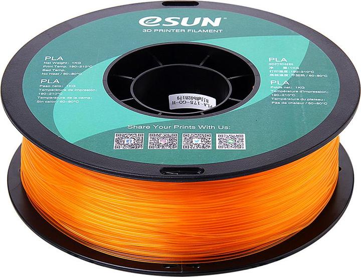 Image du produit eSUN Filament PLA Orange Transparent 1.75mm 1Kg (PLA, 1.75 mm, 1000 g, Orange)