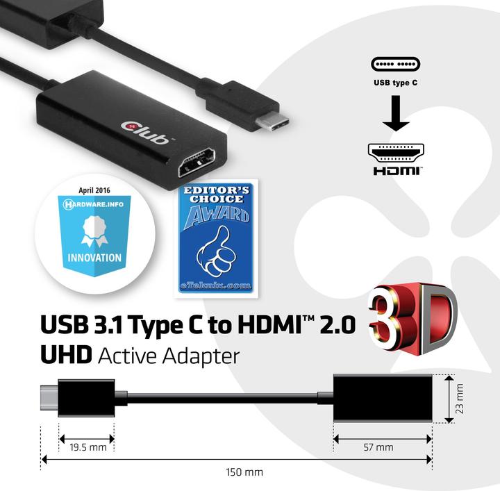 Image du produit Club 3D USB-C vers (HDMI, 10 cm)