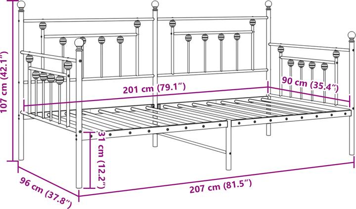 Immagine prodotto VidaXL Letto da giorno bianco 90x200 cm in acciaio (90 x 200 cm)
