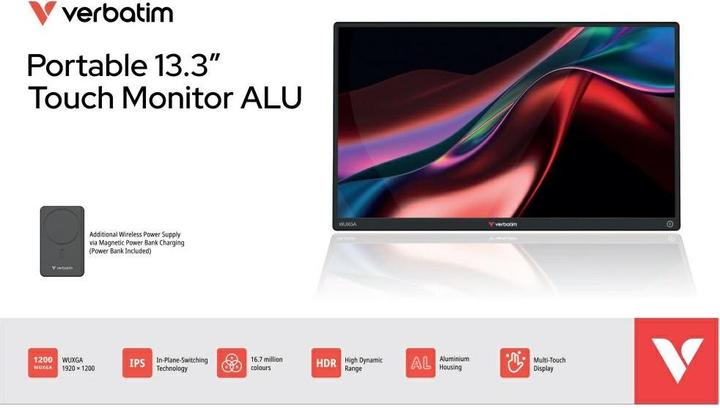 Produktbild Verbatim Portable Touch Monitor 13.3" Wireless inkl. Powerbank (1920 x 1200 Pixel, 13.30")