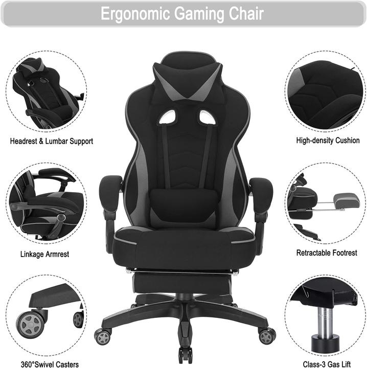 Actual product image Woltu Gaming Chair, Grey, Fabric