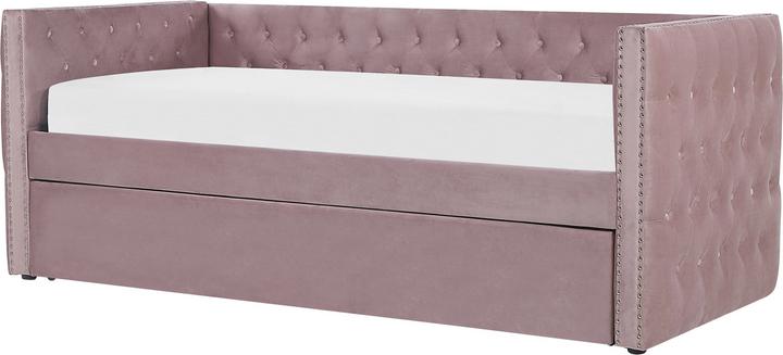 Actual product image Beliani Daybed extendable velvet fabric pink slatted frame 90 x 200 cm GASSIN (90 x 200 cm)