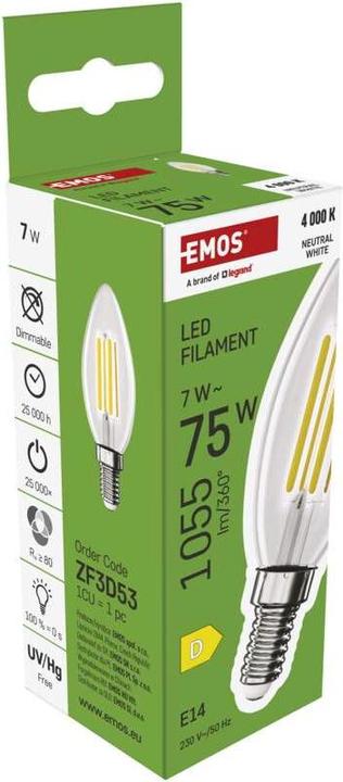 Produktbild Emos LED Lampe Filament Candle (E14, 7 W, 1055 lm, 1 x, D)