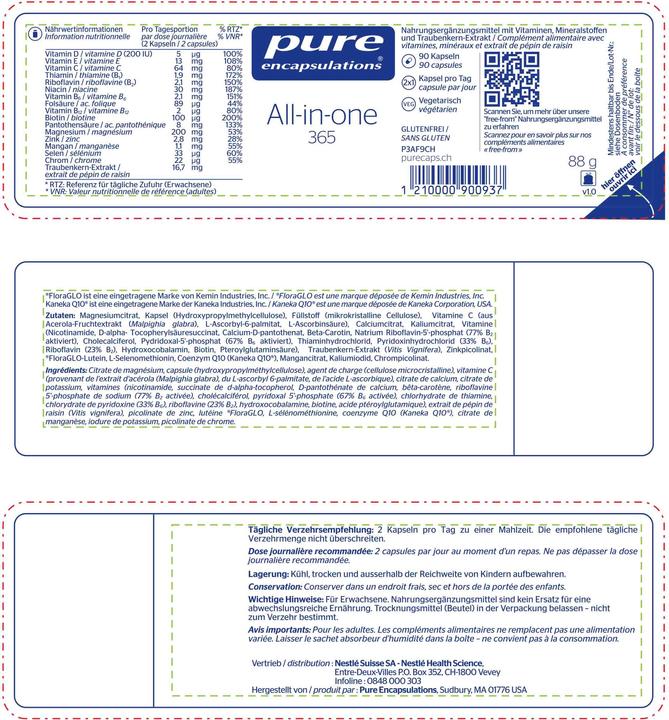 Nutritional values and ingredients Pure encapsulations All-in-One 365 (90 Piece, Capsules, 135 g)