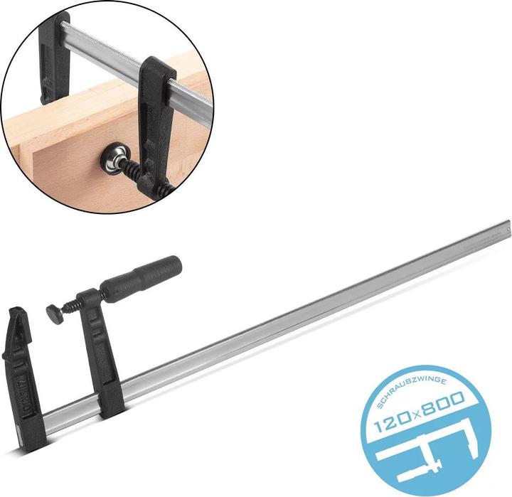 Produktbild Stahlwerk Schraubzwinge 120x800 mm Klemmzwinge aus Stahl und Kunststoff F-Zwinge (800 mm)