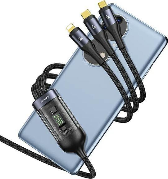 Actual product image Usams USB A - USB type C, Lightning, Micro USB B (1.20 m, USB 3.2 Gen 1, 66 W)