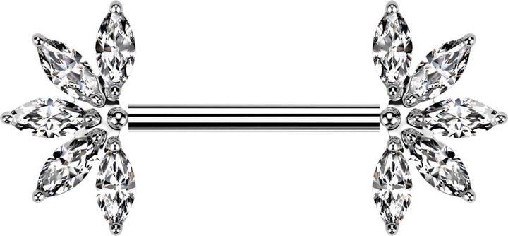 Star Piercing Threadless Barbell silber mit zwei Fächer silber fünf Kristalle silber (ohne Messing, Titan G23)