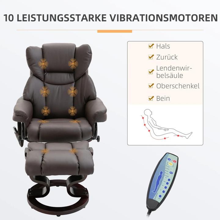 Immagine prodotto Swisshandel24 Poltrona relax poltrona massaggiante con poggiapiedi, funzione reclinabile in similpelle marrone
