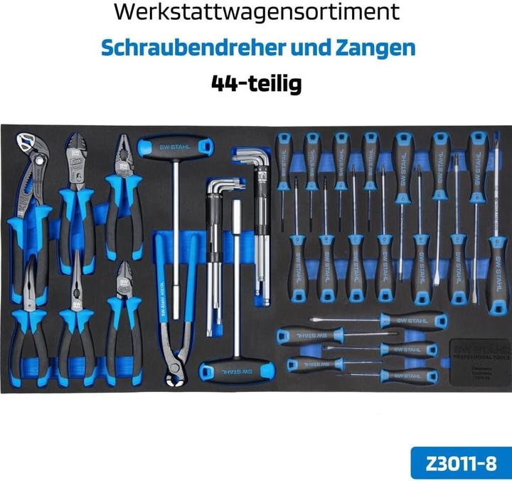 Produktbild SW-Stahl Z3211 Profi Werkstattwagen TT802 blau I 8 Schubladen I 4 Schubladen gefüllt I 338 teilig I (338 x)