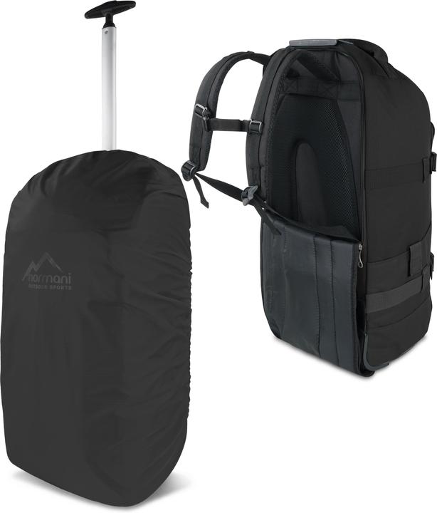 Normani Reisetasche „Melano“ mit Rucksackfunktion und Regenüberzug Schwarz (60 l, M (50 - 90l))