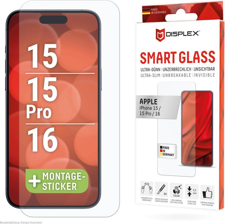 Actual product image Displex Smart Glass, Displayschutzfolie (1 Piece, Apple iPhone 16, Apple iPhone 15, Apple iPhone 15 Pro)