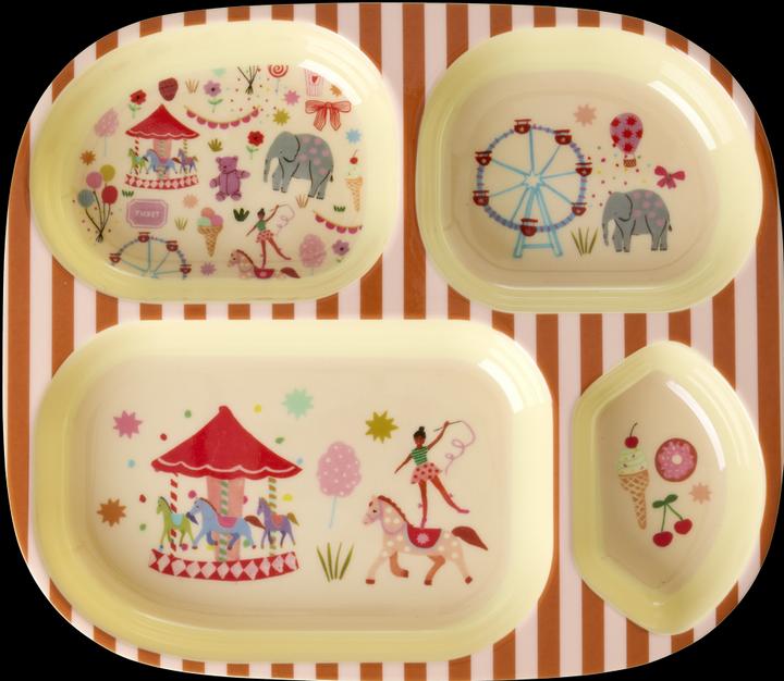 Rice - Melamine Kids 4 Room Plate with Fun Fair Print - Pink
