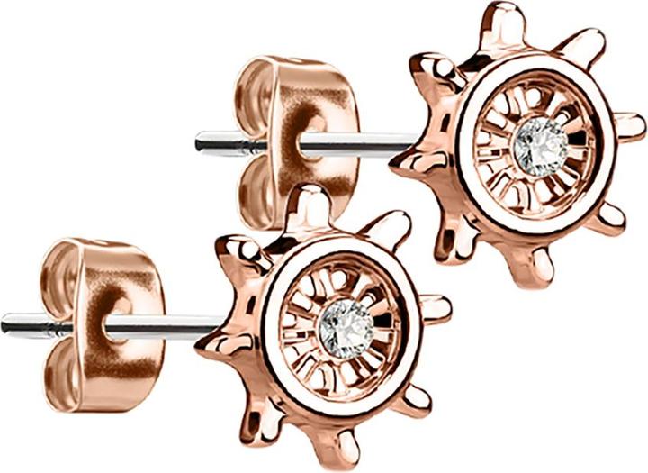 Star Piercing Ohrstecker Yachtrad rosegold mit Kristall silber (Messing, Chirurgenstahl 316L)