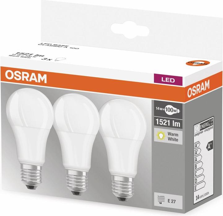 Produktbild Osram Led Base Classic A (E27, 14 W, 1521 lm, 3 x, F)