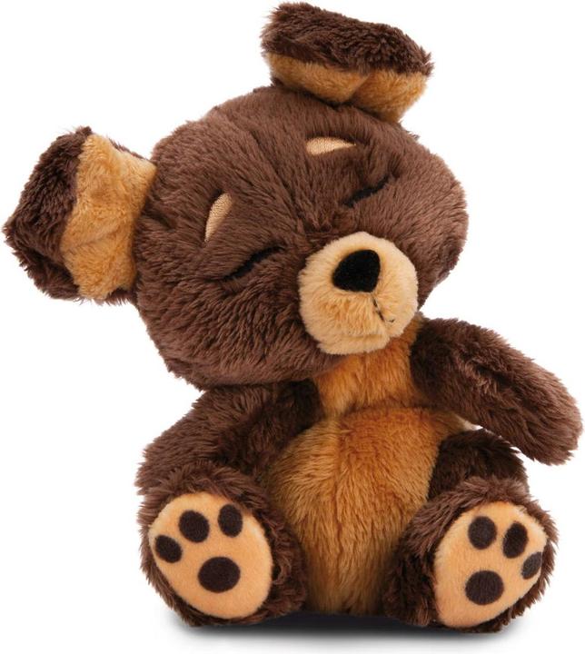 Actual product image NICI Sleeping Pets cuddly toy brown dog in green basket GREEN (11 cm)