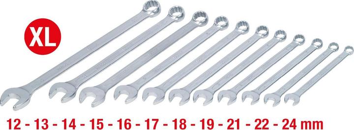 Produktbild KS Tools Ringmaulschlüssel-Satz XL, 15° Gabelstellung, 11 Teile, 12 - 24 mm (12 mm, 14 mm, 16 mm, 18 mm, 22 mm, 13 mm, 15 mm, 17 mm, 19 mm, 21 mm, 24 mm)