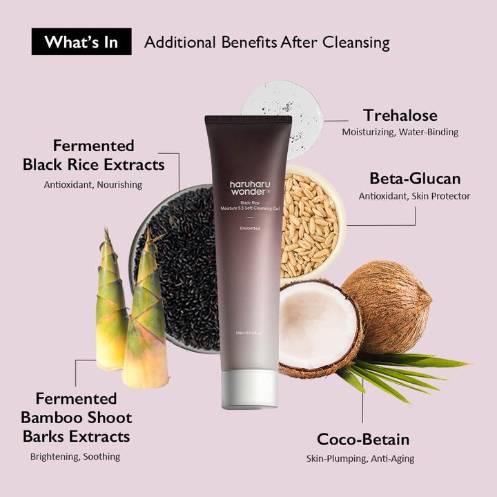 Actual product image Haruharu Wonder Wonder Black Rice Moisture Soft Cleansing Gel 100ml - Fermented Black Rice Face Wash Foam Cleanser (Gel, 100 ml)