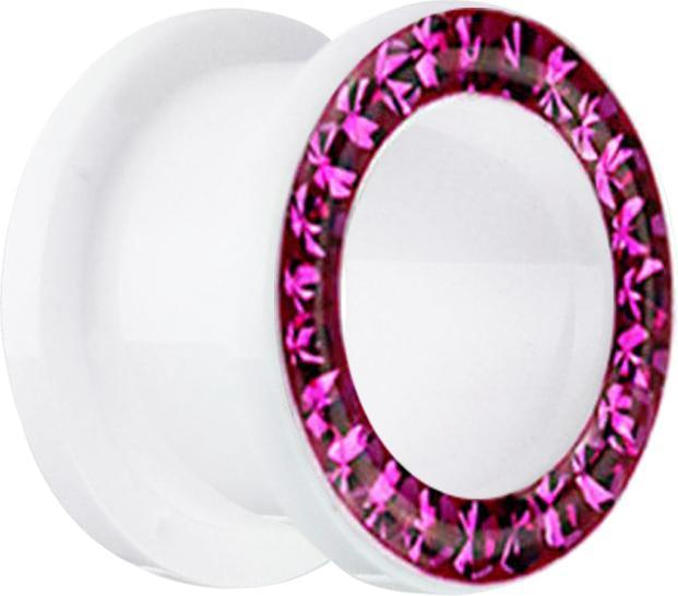 Produktbild Star Piercing Flesh Tunnel weiss mit Kristall fuchsia und Epoxy Schutzschicht (ohne Messing, Acryl)