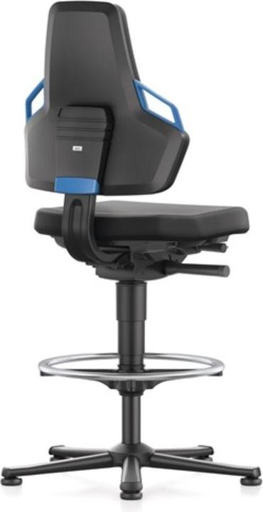 Actual product image Bimos Industrial swivel chair Nexxit Floor glides + foot ring Integral foam black Handle colour blue