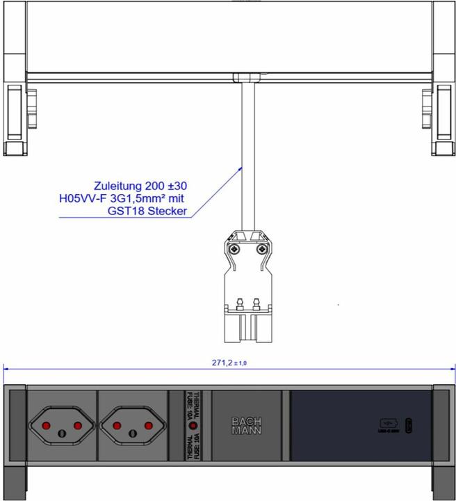 Image du produit Bachmann DESK 2 bâtis de prises de table, 2x T13, 1x USB C (2 x, Type 13, 0.20 m)