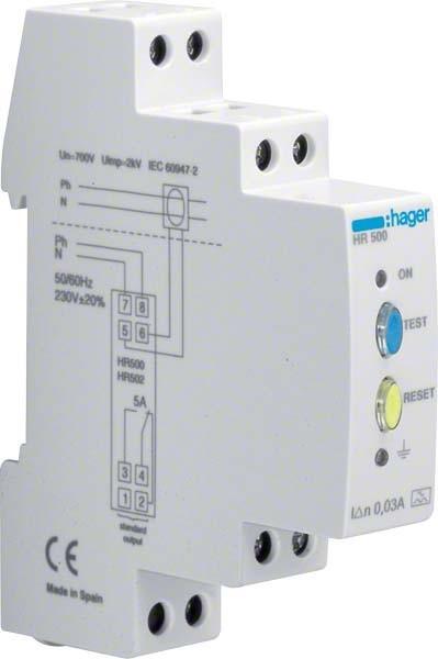 Actual product image Hager HAG HR500 Fi relay 30mA o.time-delayed