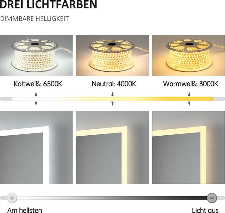 Actual product image Emke Bathroom Mirror With Lighting 100*60cm, 3X Magnification, Fog-Free, 3 Colour Temperatures&Dimmable (100 x 60 cm)