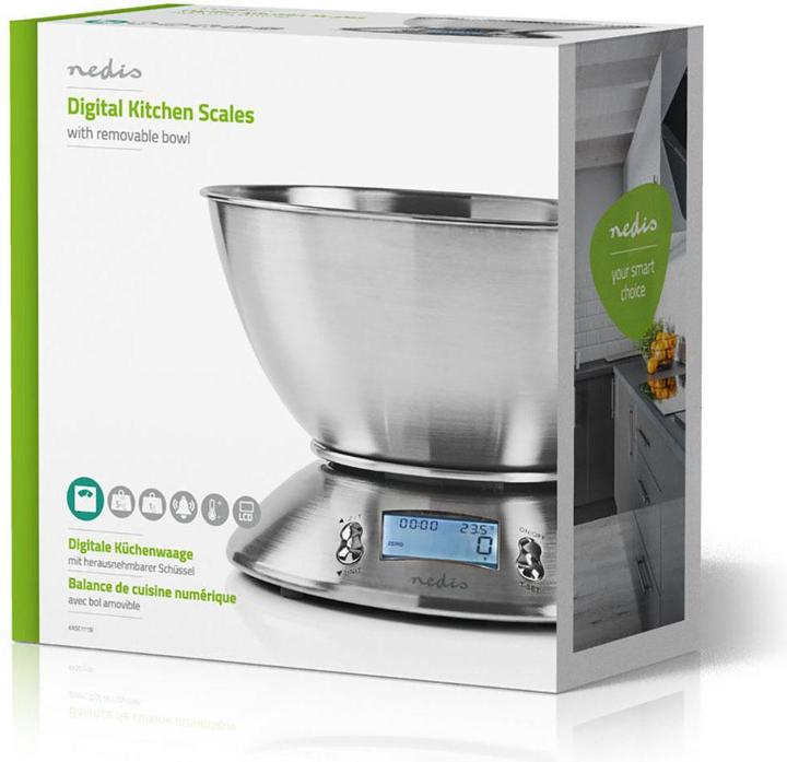 Produktbild Nedis Digitale Küchenwaage - Beleuchtetes LCD - Temperatursensor - Alarm-Timer - Herausnehmbare Sc