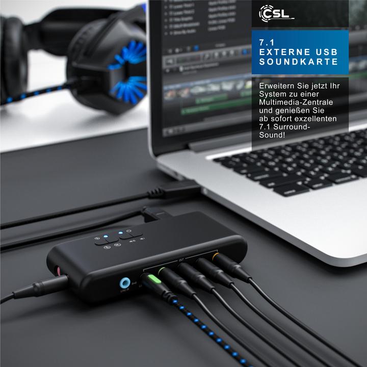 Actual product image CSL USB sound card 7.1 Surround, external, for up to 8 speakers, Dynamic 3D Surround, driver (USB 2.0)