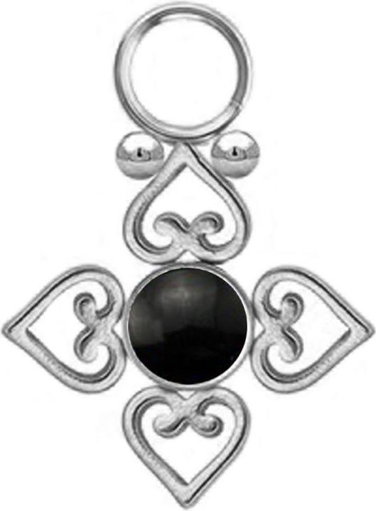 Star Piercing Anhänger silber schwarzer Onyx Stein vier filigrane Herzen (Mineralisch, ohne Messing, Chirurgenstahl 316L)