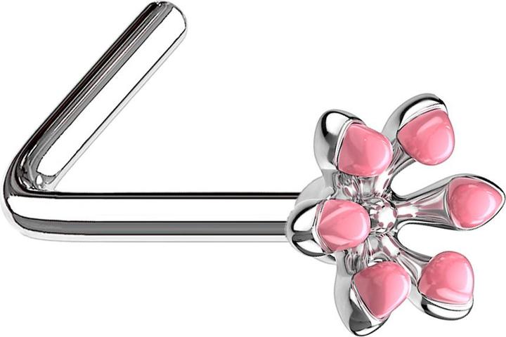 Star Piercing Nasenstecker gewinkelt silber emaille Blume pink (Chirurgenstahl 316L, Messing)