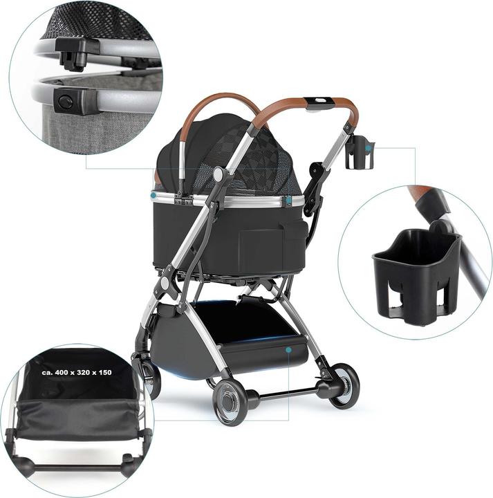 Actual product image Fudajo 2in1 Dog Buggy Foldable Dog Pram Black Domestic Animals’ Pushchair with Rack Transport Bag (Dog, Foldable)