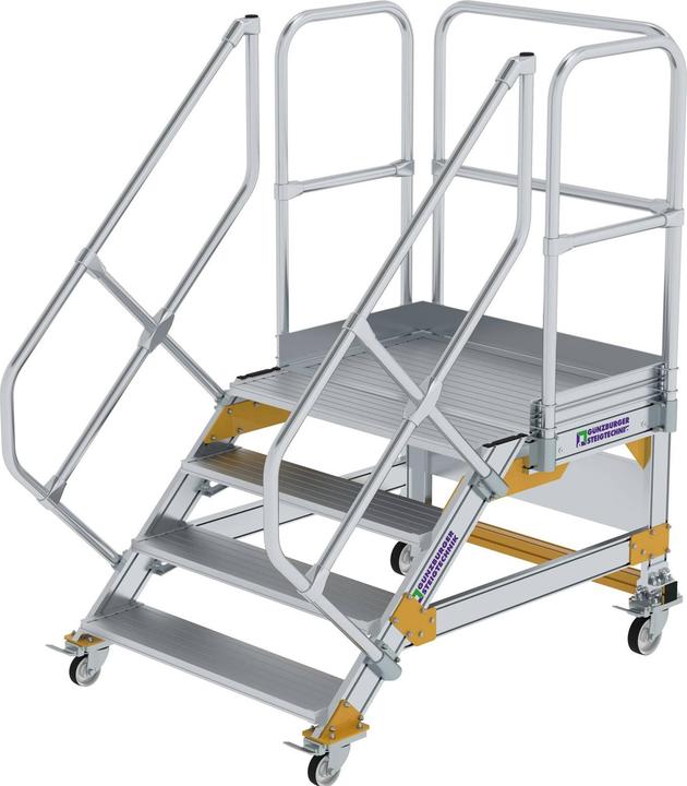 Produktbild Munk Plattformtreppe 45° fahrbar Stufenbreite 1000mm 4 Stufen Aluminium geriffelt (Plattformleiter, 100 cm)