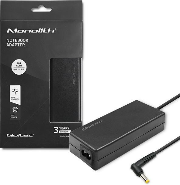 Produktbild Qoltec Netzteil für Acer 40W | 19v | 2.1a | 5,5*1,7| + Stromkabel (40 W)