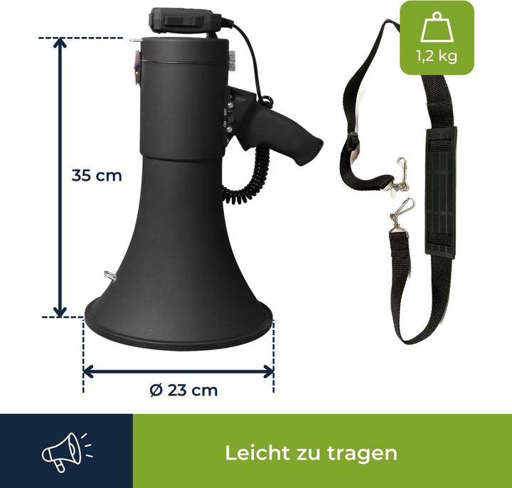 Actual product image Velleman Set (MP66S+ LR14*4) mit leistungsstarkem 50-W-Megaphon mit Sirene und 8 x 1,5-V-Alkali-C-Batterien (Megaphone)