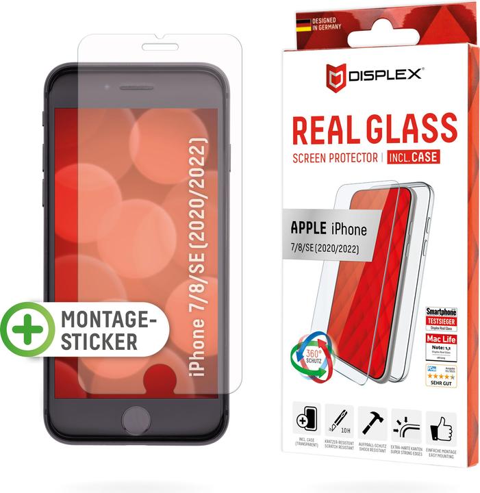 Produktbild Displex Real Glass, 2D Panzerglas + Handyhülle (1 Stück, Apple iPhone 6, Apple iPhone 7, Apple iPhone SE (2nd Gen), Apple iPhone SE (3rd Gen), Apple iPhone 8)