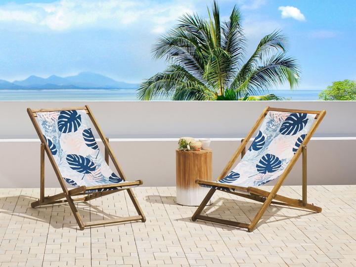 Image du produit Beliani Housse en tissu, lot de 2, pour chaise longue de jardin ANZIO / AVELLINO motif feuilles bleu