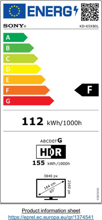 Energy Label Sony KD-65X80L (65", X80L, LED, 4K, 2023)