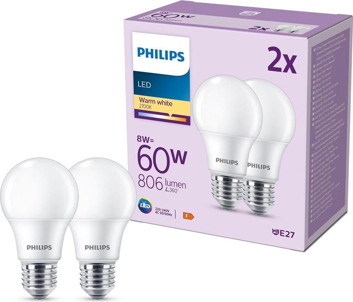 Produktbild Philips LED Bulbs (E27, 8 W, 806 lm, 2 x, F)