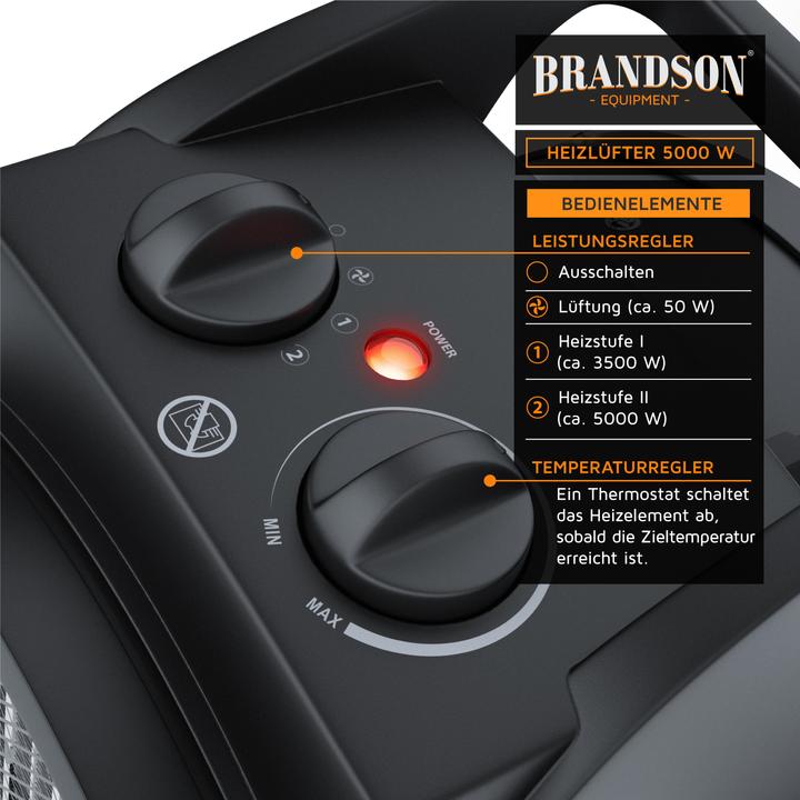 Produktbild Brandson Baustellen Heizlüfter 5000 W, 2 Heizstufen, 5KW Elektroheizgebläse für Baustelle, Überhitzungsschutz (5000 W)