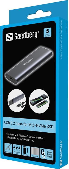 Actual product image Sandberg USB 3.2 Case for M.2+NVMe SSD (M.2, M.2 2230, M.2 2242, M.2 2260, M.2 2280)