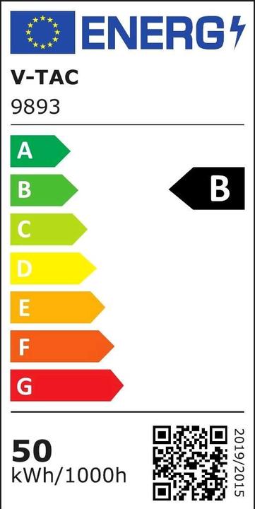 Energy Label V-TAC VT4456 LED floodlight 185 lmW50 W, 6500 K, IP65, B (9250 lm, IP65)