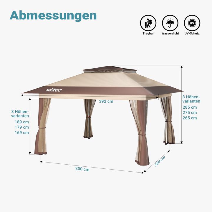 Actual product image Wiltec Folding gazebo mosquito net 4x4m beige garden gazebo party tent pavilion (400 cm, 400 cm)