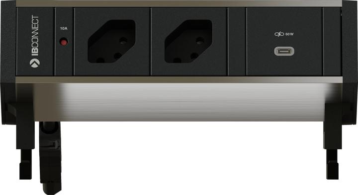 Produktbild IB Connect SUPRA Steckdoseneinheit eloxiert 2x Typ 13 1x USB-C 60W+Halterung (1 x, Typ 13, USB-C, 0.30 m)